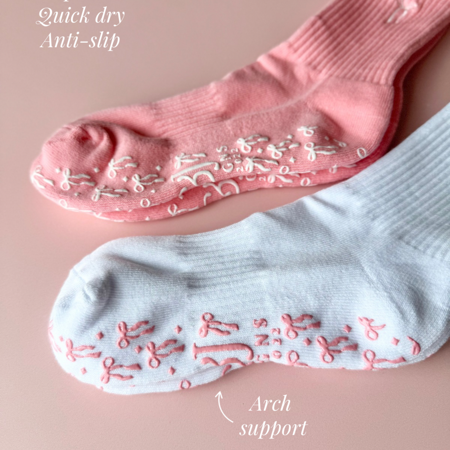 Pilates Socks Non-Slip Grip Bow Design