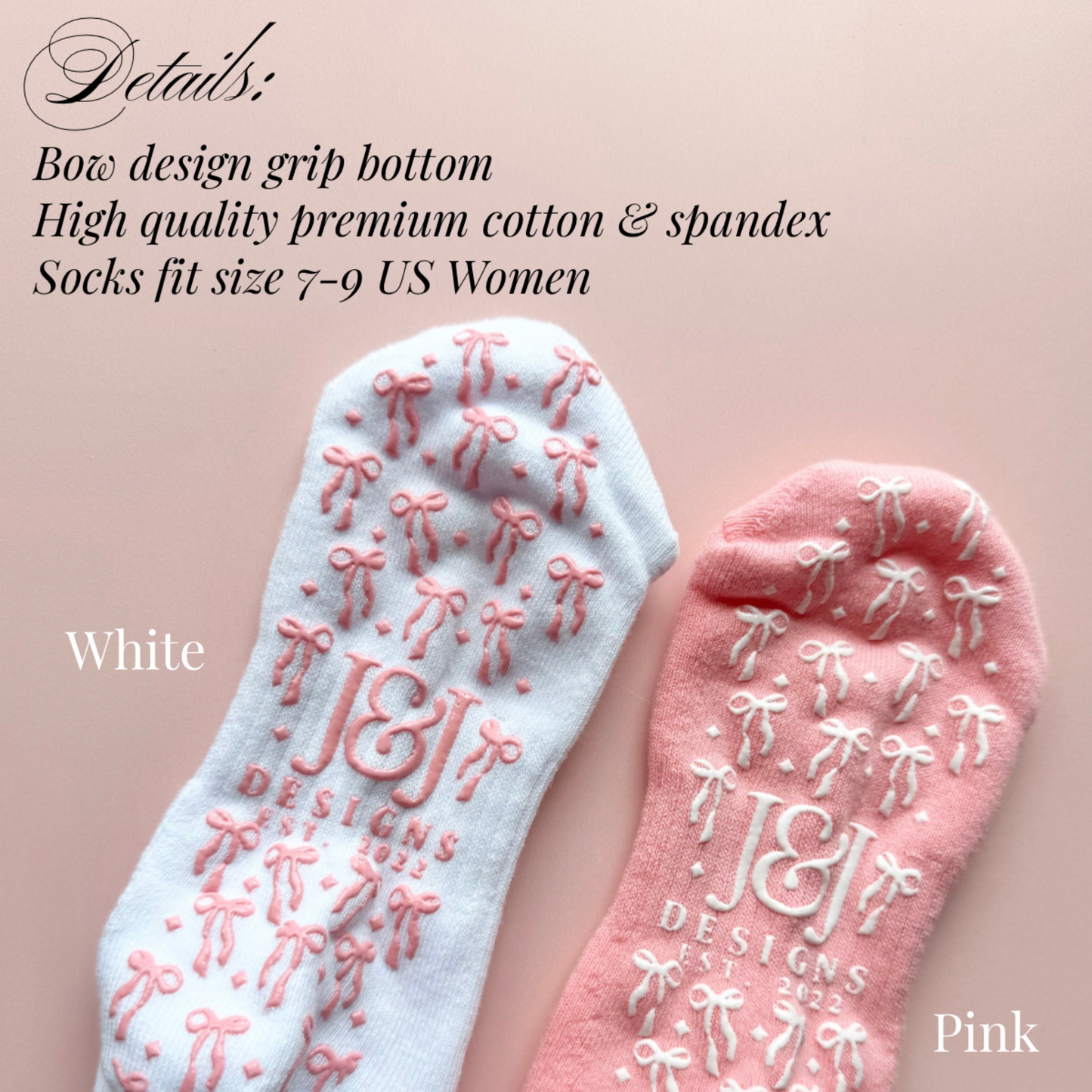Pilates Socks Non-Slip Grip Bow Design