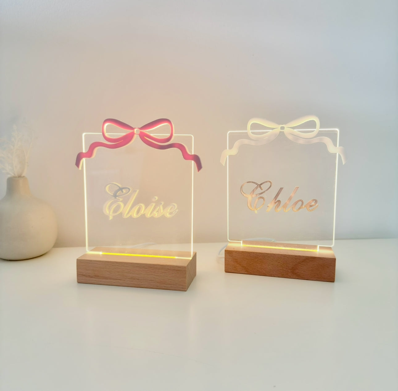 personalized night light for children is the best baby shower gift idea for young girl Christmas gift idea for niece birthday gift idea for daughter Easter basket filler gift idea for first birthday toddler gift idea for second birthday gift idea for goddaughter from godmother for baptism gift idea for new mom baby shower gift basket filler idea bow theme baby shower gift for newborn girl bow room decor gift