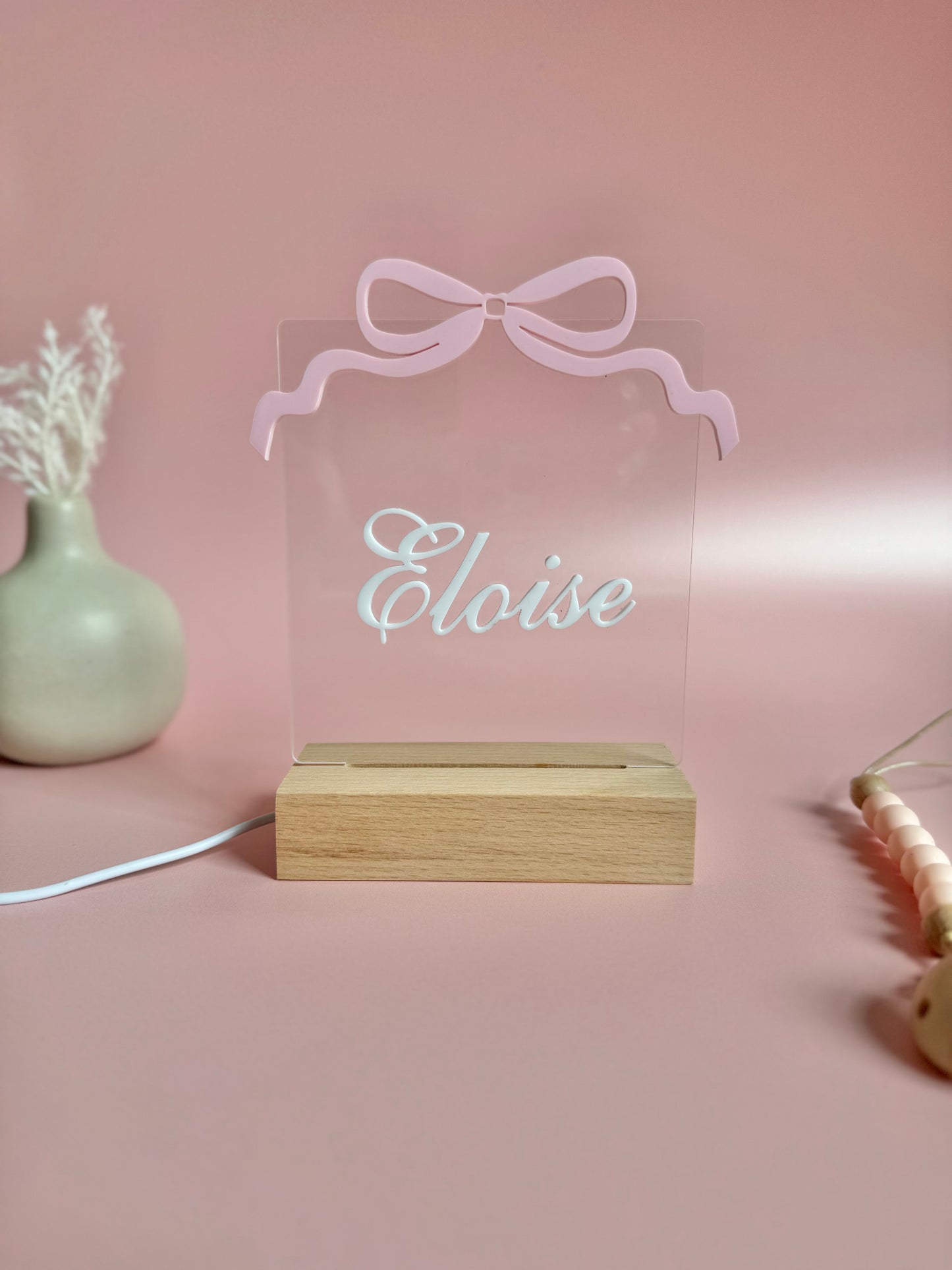 personalized night light for children is the best baby shower gift idea for young girl Christmas gift idea for niece birthday gift idea for daughter Easter basket filler gift idea for first birthday toddler gift idea for second birthday gift idea for goddaughter from godmother for baptism gift idea for new mom baby shower gift basket filler idea bow theme baby shower gift for newborn girl bow room decor gift
