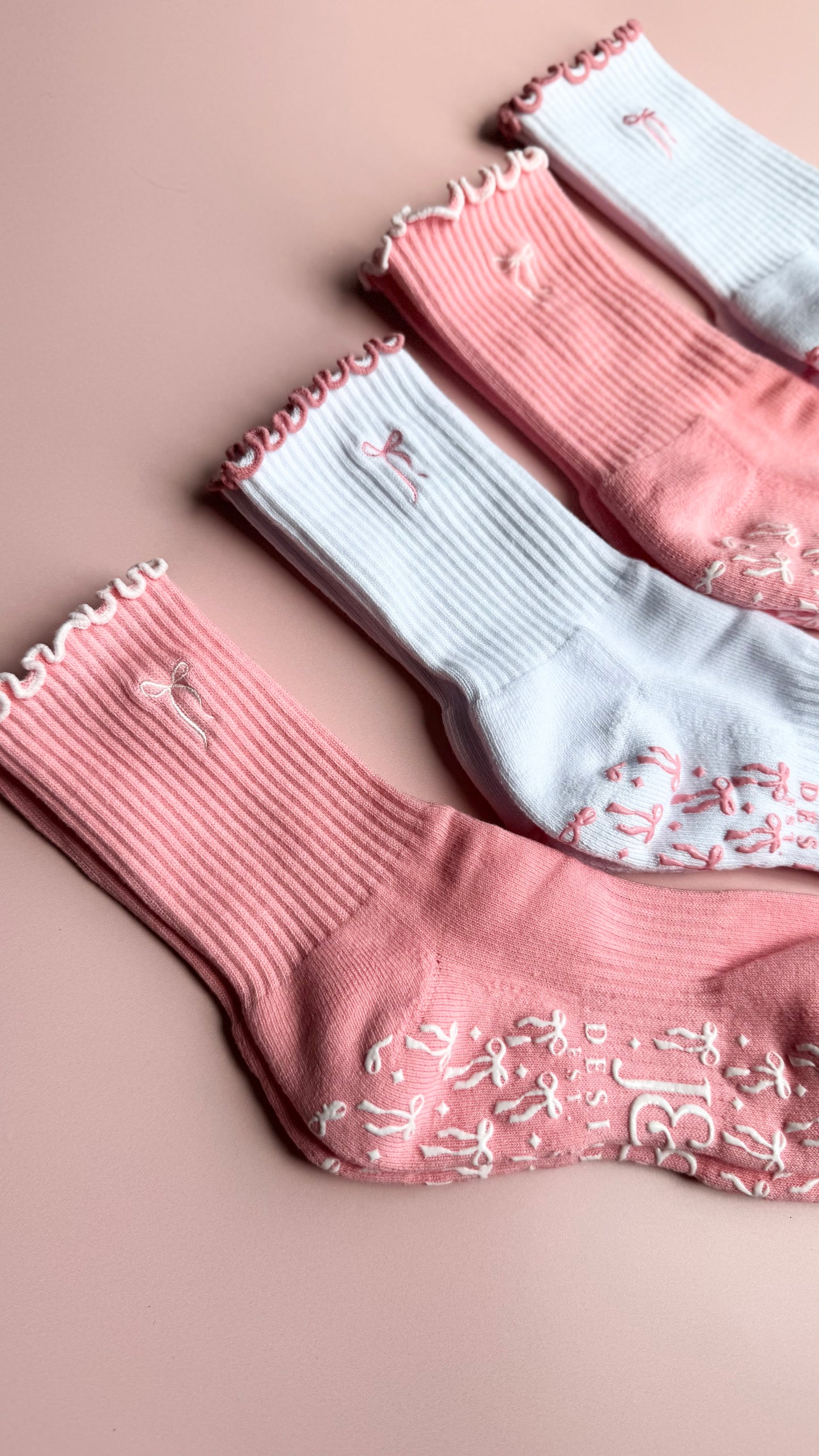 Pilates Socks Non-Slip Grip Bow Design