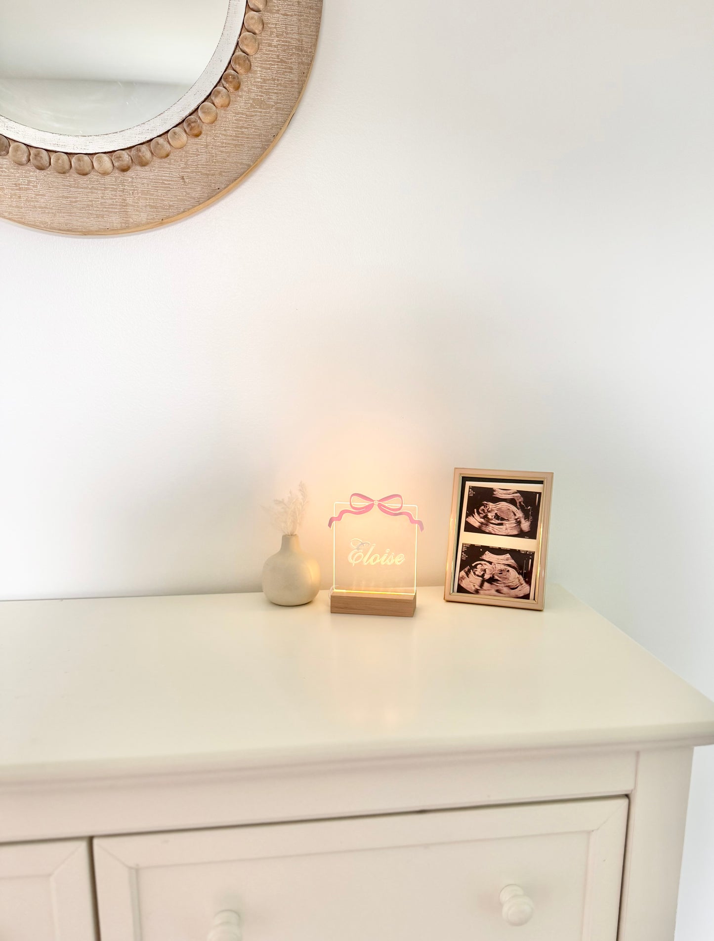 personalized night light for children is the best baby shower gift idea for young girl Christmas gift idea for niece birthday gift idea for daughter Easter basket filler gift idea for first birthday toddler gift idea for second birthday gift idea for goddaughter from godmother for baptism gift idea for new mom baby shower gift basket filler idea bow theme baby shower gift for newborn girl bow room decor gift