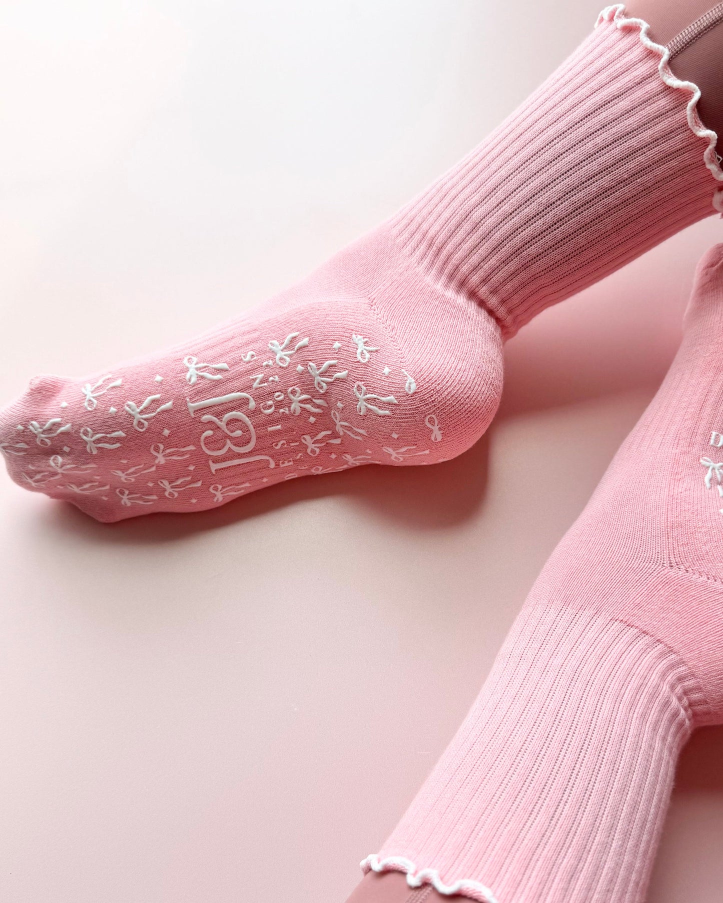 Pilates Socks Non-Slip Grip Bow Design