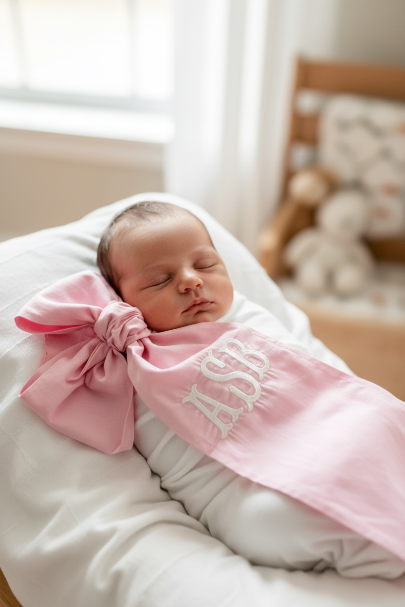 Custom Monogram Baby Bow Sash
