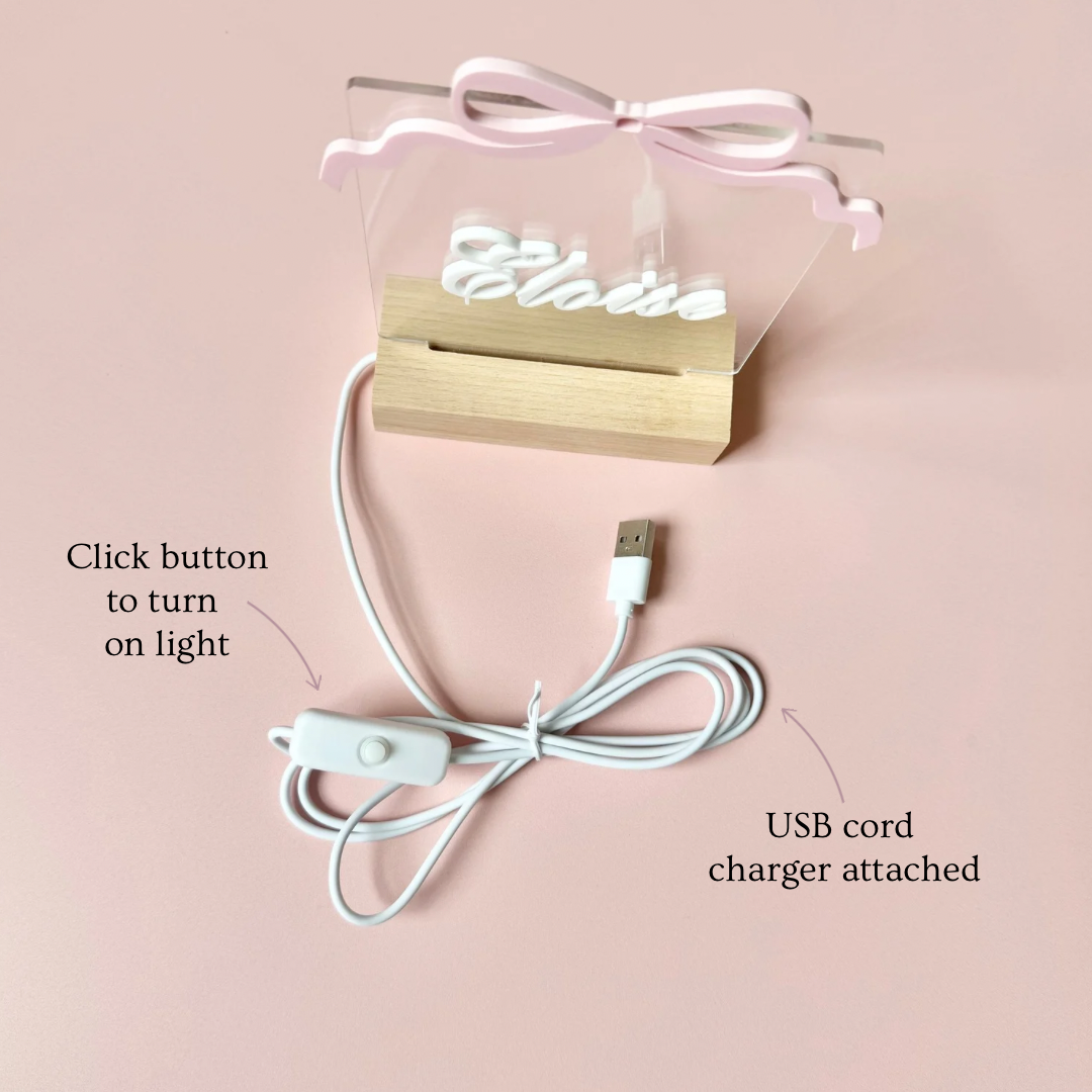 personalized night light for children is the best baby shower gift idea for young girl Christmas gift idea for niece birthday gift idea for daughter Easter basket filler gift idea for first birthday toddler gift idea for second birthday gift idea for goddaughter from godmother for baptism gift idea for new mom baby shower gift basket filler idea bow theme baby shower gift for newborn girl bow room decor gift