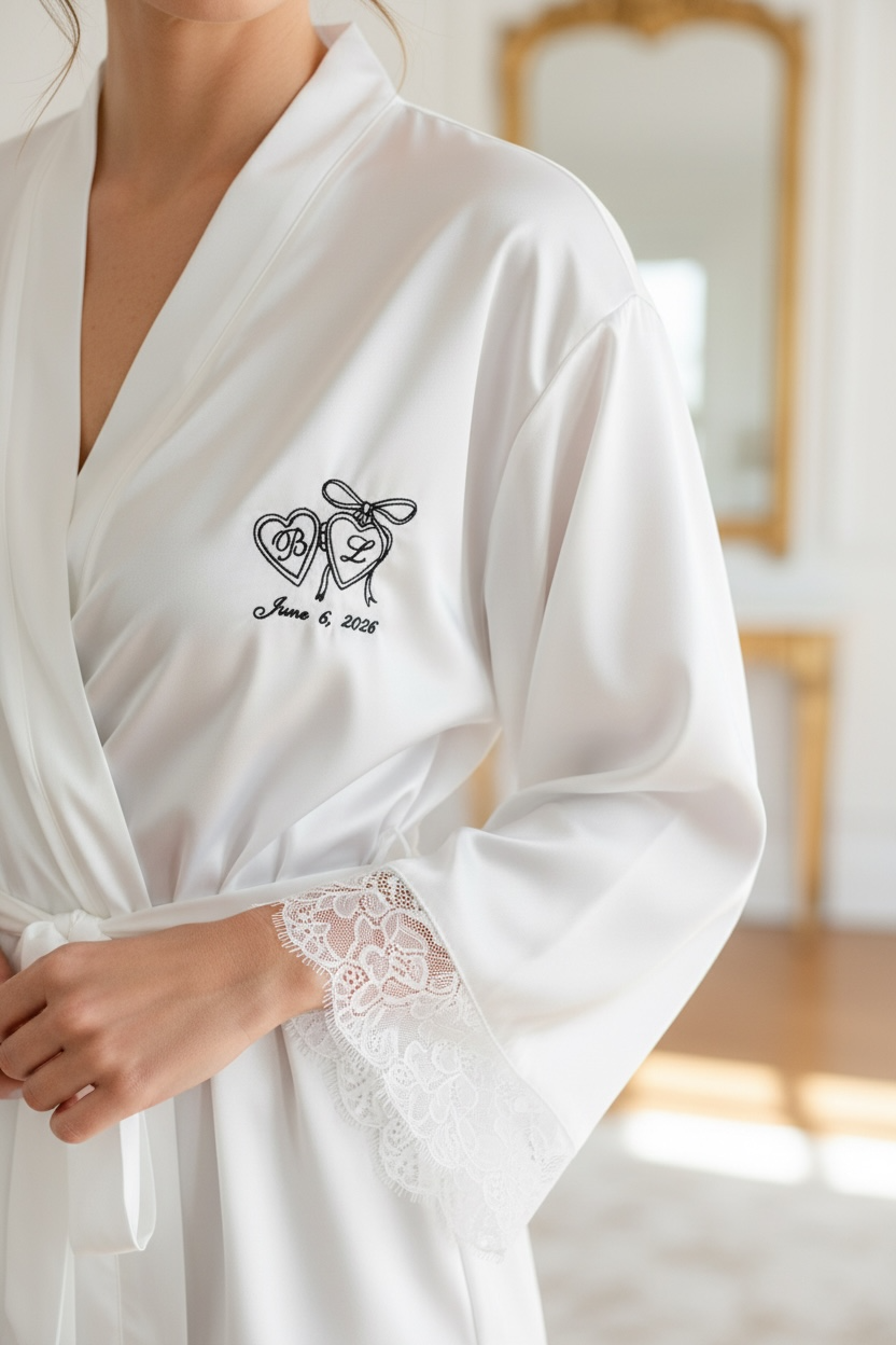 Bride Personalized White Silk Robe Monogram Bridal Shower Gift Bride to Be Future Mrs Wedding Day Robe Best Friend Engagement Something Blue personalized white silk bride robe custom bride robe with name bridal shower gift for bride to be future mrs wedding day robe luxury silk getting ready robe engagement gift for bride monogram bridal robe something blue bridal robe wedding morning robe for bride personalized bridal keepsake gift best friend bride gift daughter wedding gift elegant bride gift
