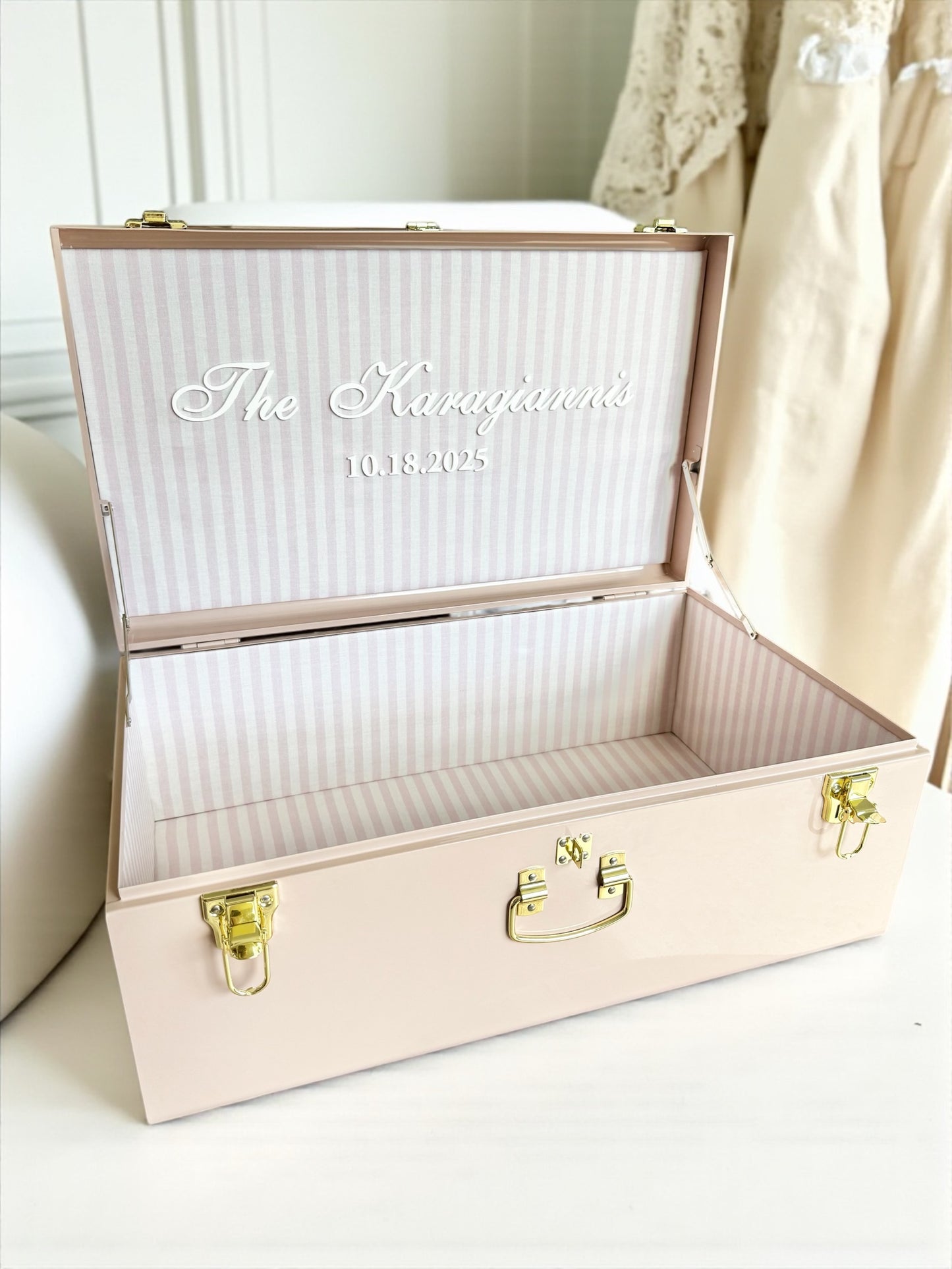 Bride keepsake trunk personalized with last name for bride to be wedding day gift something blue gift for daughter heirloom wedding memory box custom bridal gift box for wedding keepsakes unique wedding gift for bride from mom large keepsake box for wedding day mementos elegant personalized bride gift box with lid something blue bridal shower gift idea bride memory box with name custom heirloom trunk for wedding day storage beautiful keepsake box for bride to preserve wedding treasures for bride