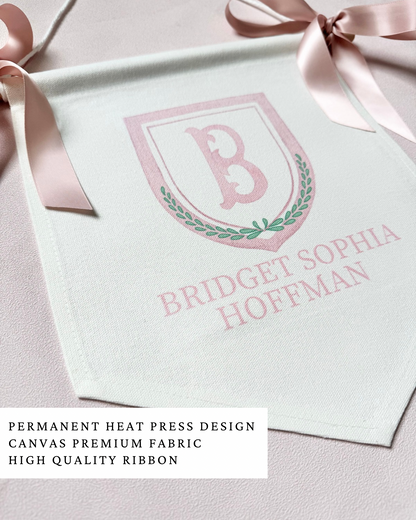 baby announcement banner girl baptism party decor for toddler first birthday pink banner canvas with name personalized bassinet sign monogram crest flag elegant nursery wall hanging custom baby shower decoration keepsake for newborn photo backdrop baptism reception decor toddler birthday banner personalized girl birthday banner baptism day celebration pink and white christening decoration custom monogrammed flag unique baby gift idea personalized banner for girls first birthday party decor pink
