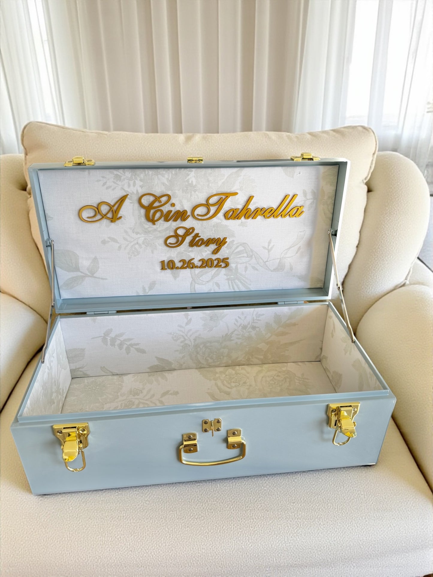 Bride keepsake trunk personalized with last name for bride to be wedding day gift something blue gift for daughter heirloom wedding memory box custom bridal gift box for wedding keepsakes unique wedding gift for bride from mom large keepsake box for wedding day mementos elegant personalized bride gift box with lid something blue bridal shower gift idea bride memory box with name custom heirloom trunk for wedding day storage beautiful keepsake box for bride to preserve wedding treasures for bride