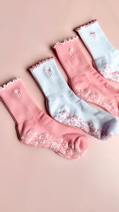 Pilates Socks Non-Slip Grip Bow Design