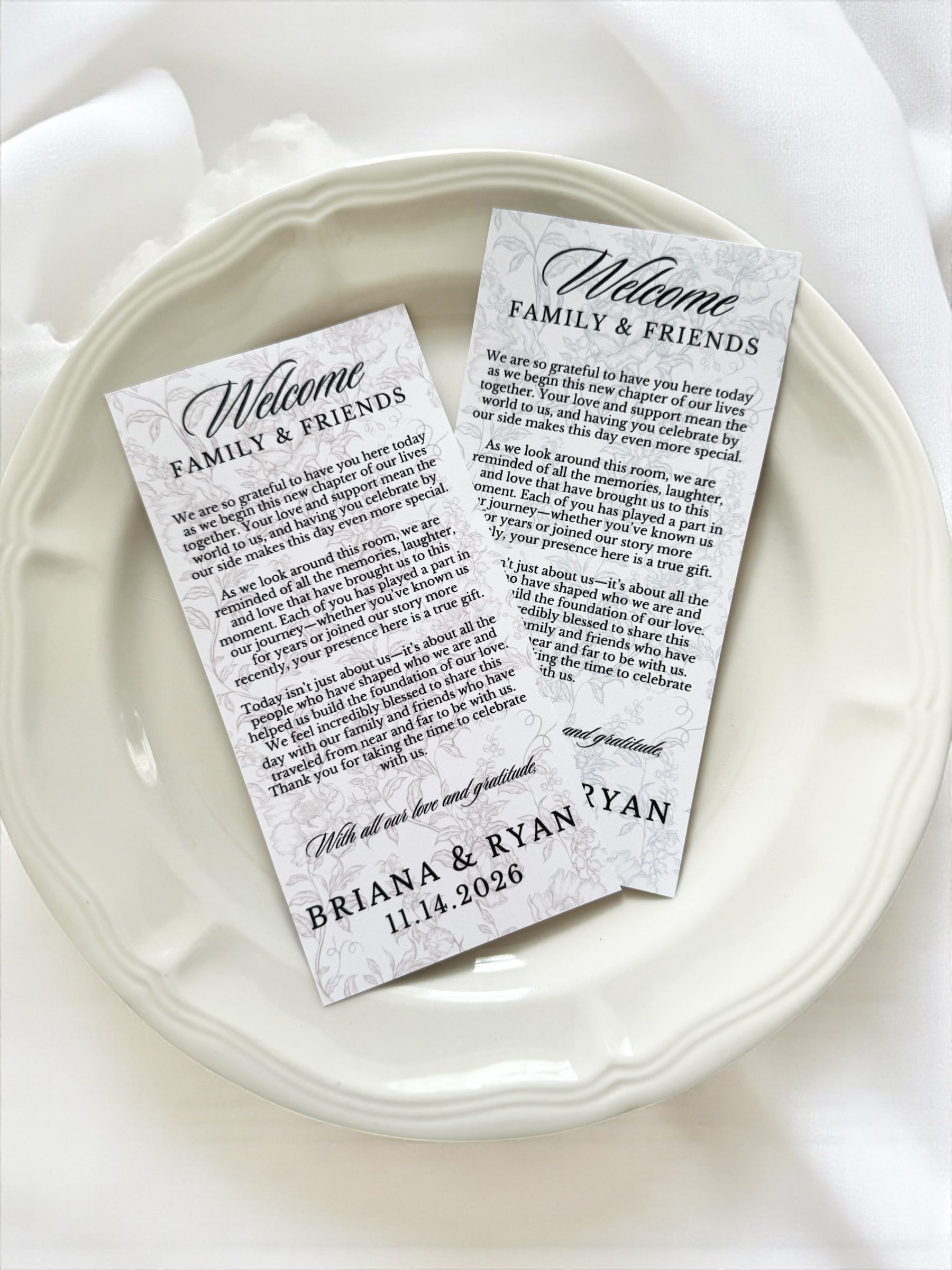 custom wedding table guest thank you card printed bridal shower plate card wedding reception welcome note to guest baby shower table decor personalized event stationery elegant table setting thank you note wedding guest unique wedding detail thoughtful guest appreciation card custom printed wedding decor table favor card personalized thank you message guests bridal shower baby shower reception custom name card wedding elegant printed thank you table note modern minimal design wedding stationery