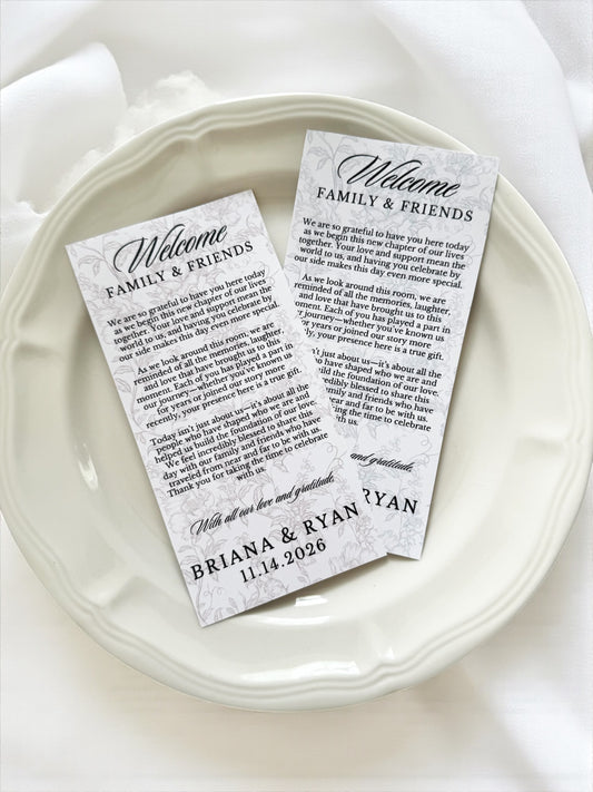 custom wedding table guest thank you card printed bridal shower plate card wedding reception welcome note to guest baby shower table decor personalized event stationery elegant table setting thank you note wedding guest unique wedding detail thoughtful guest appreciation card custom printed wedding decor table favor card personalized thank you message guests bridal shower baby shower reception custom name card wedding elegant printed thank you table note modern minimal design wedding stationery