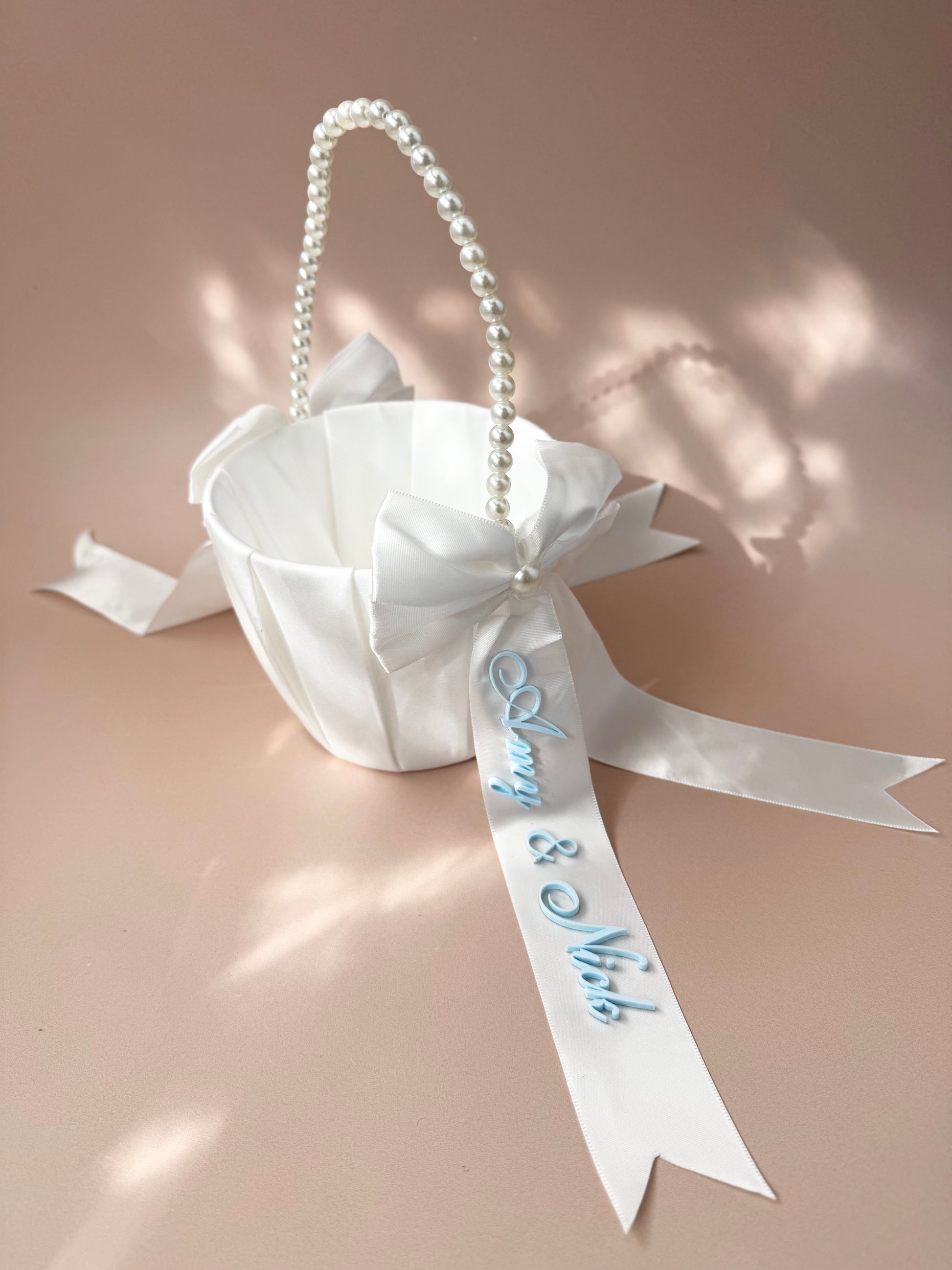 Custom flower girl basket white satin pearl flower girl basket personalized wedding basket toddler flower petal basket elegant wedding ceremony decor flower girl petal holder keepsake wedding accessory personalized flower girl gift white satin wedding flower basket with pearls handcrafted flower girl basket for toddler wedding ceremony flower petals basket personalized wedding keepsake basket flower girl decor for ceremony aisle elegant flower display basket wedding accessory for little girls