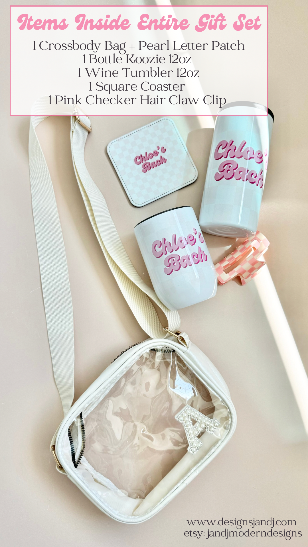 Personalized White Crossbody Bridal Party Gift Bags