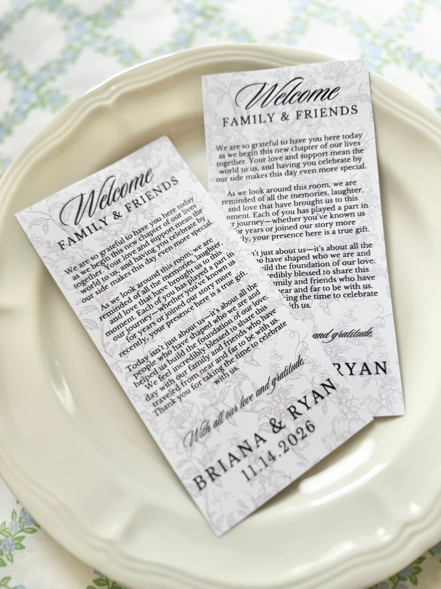 custom wedding table guest thank you card printed bridal shower plate card wedding reception welcome note to guest baby shower table decor personalized event stationery elegant table setting thank you note wedding guest unique wedding detail thoughtful guest appreciation card custom printed wedding decor table favor card personalized thank you message guests bridal shower baby shower reception custom name card wedding elegant printed thank you table note modern minimal design wedding stationery