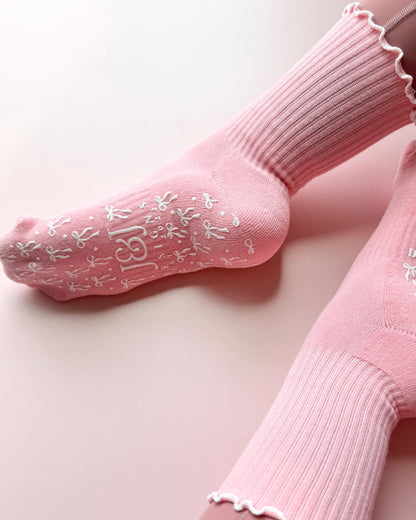 Pilates Socks Non-Slip Grip Bow Design