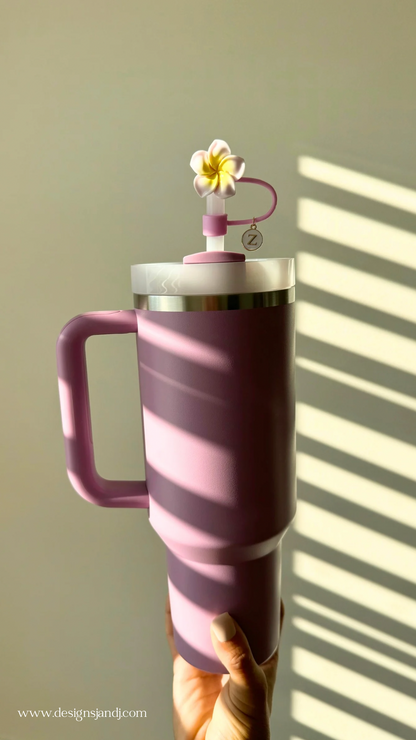 Plumeria Flower Tumbler Straw Cap