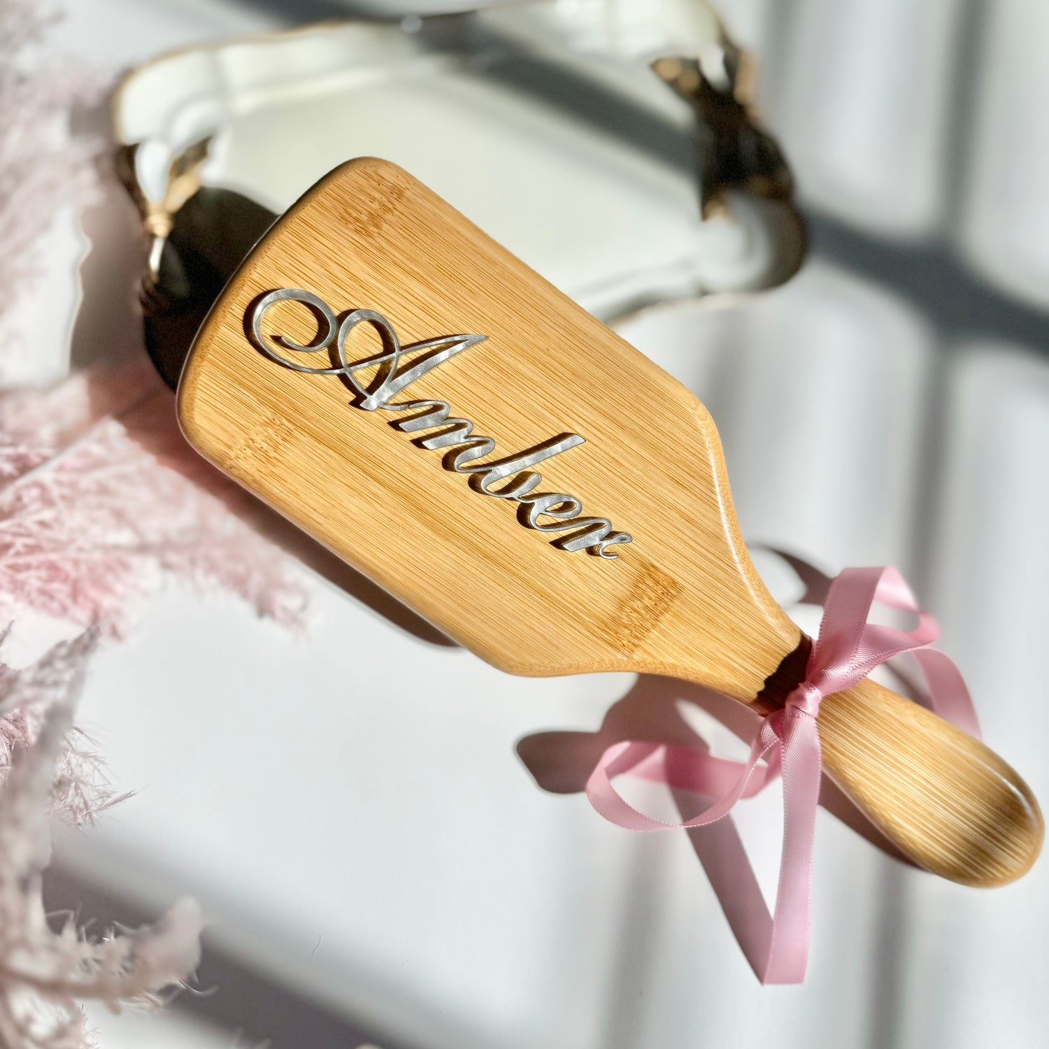 Custom Wood paddle brush gift set hair brush with name flat brush for daughter graduation gift hair brush with pink bow coquette hair brush gift for teen girl pamper party gift idea for bridesmaid gift self care hair brush party favor girl brush