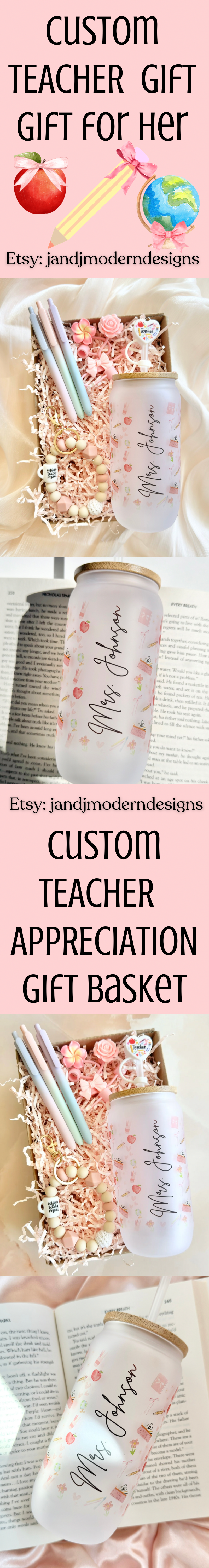 Gift Box for Teacher Personalized 18oz Teacher Tumbler Glass Cup with Name