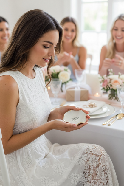 Bride ring dish personalized jewelry holder for engagement gift wedding day keepsake gift to bride from mom best friend engagement party gift bridal shower present engraved ring dish for bride to be elegant jewelry holder for wedding morning bride accessory tray custom name ring dish wedding keepsake jewelry storage gift engagement ring holder newly engaged woman unique wedding gift idea bride proposal gift from maid of honor timeless engagement ring tray for bride to be wedding box ring dish