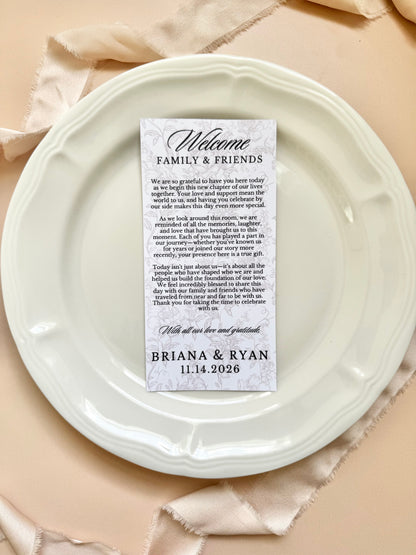 custom wedding table guest thank you card printed bridal shower plate card wedding reception welcome note to guest baby shower table decor personalized event stationery elegant table setting thank you note wedding guest unique wedding detail thoughtful guest appreciation card custom printed wedding decor table favor card personalized thank you message guests bridal shower baby shower reception custom name card wedding elegant printed thank you table note modern minimal design wedding stationery