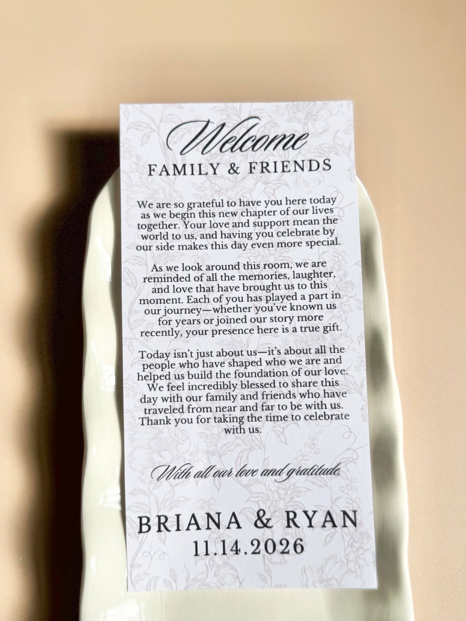 custom wedding table guest thank you card printed bridal shower plate card wedding reception welcome note to guest baby shower table decor personalized event stationery elegant table setting thank you note wedding guest unique wedding detail thoughtful guest appreciation card custom printed wedding decor table favor card personalized thank you message guests bridal shower baby shower reception custom name card wedding elegant printed thank you table note modern minimal design wedding stationery