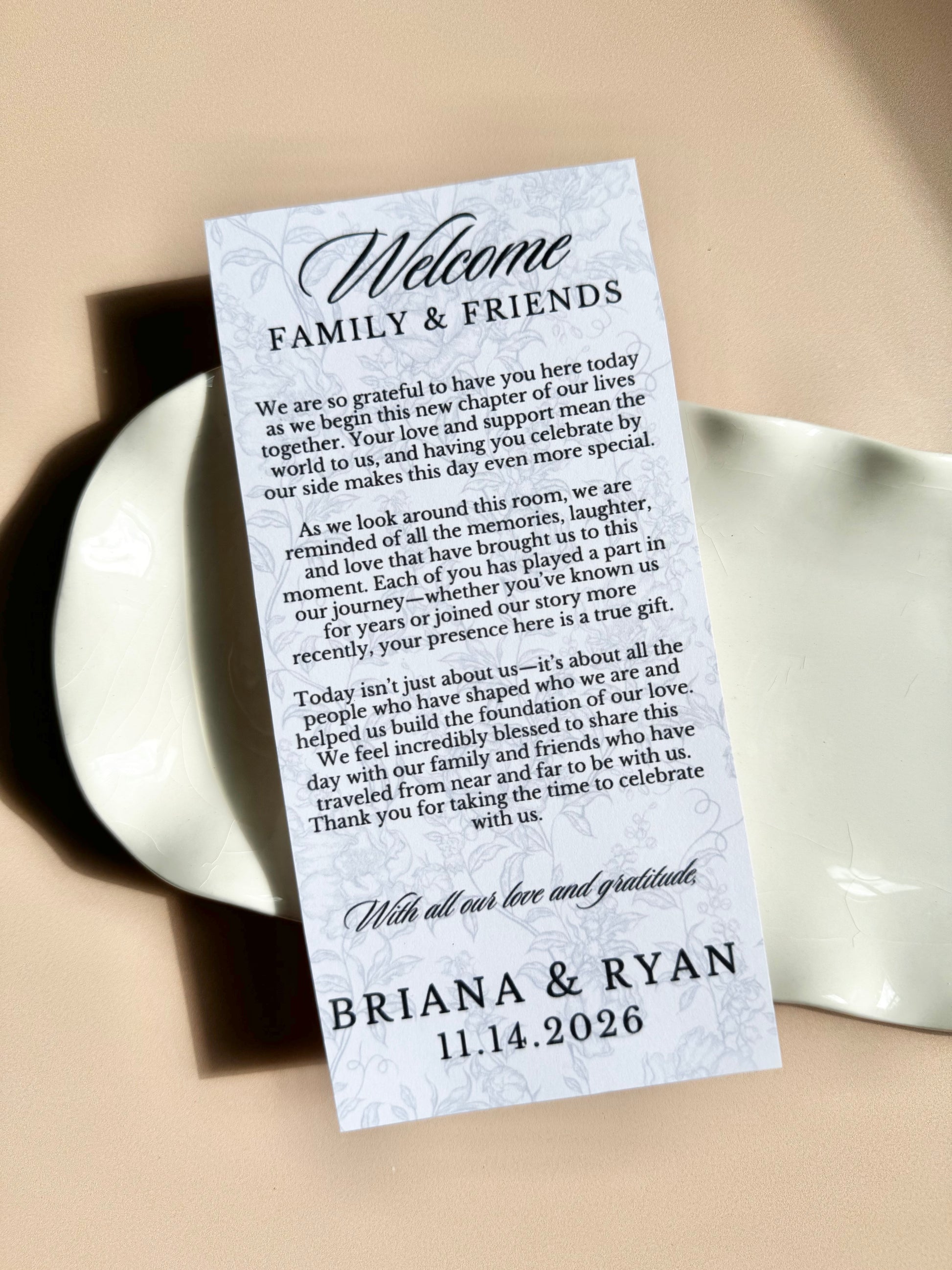 custom wedding table guest thank you card printed bridal shower plate card wedding reception welcome note to guest baby shower table decor personalized event stationery elegant table setting thank you note wedding guest unique wedding detail thoughtful guest appreciation card custom printed wedding decor table favor card personalized thank you message guests bridal shower baby shower reception custom name card wedding elegant printed thank you table note modern minimal design wedding stationery