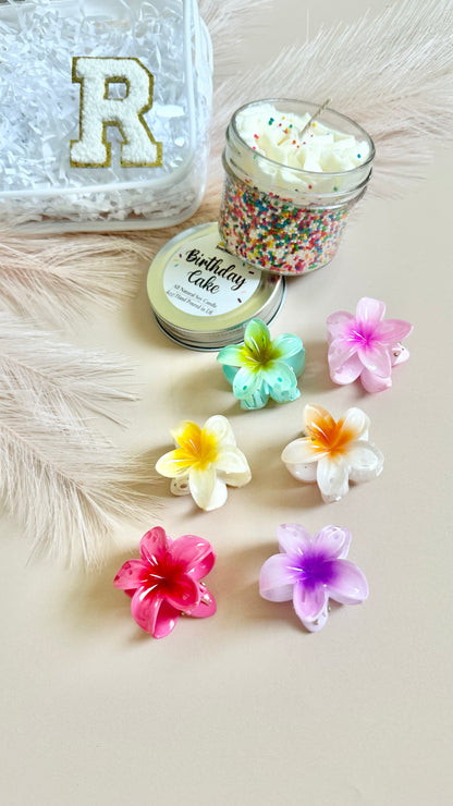 Hawaiian Flower Hair Claw Clips + Candle Gift Pouch Set