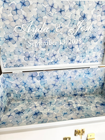 Bride keepsake trunk personalized with last name for bride to be wedding day gift something blue gift for daughter heirloom wedding memory box custom bridal gift box for wedding keepsakes unique wedding gift for bride from mom large keepsake box for wedding day mementos elegant personalized bride gift box with lid something blue bridal shower gift idea bride memory box with name custom heirloom trunk for wedding day storage beautiful keepsake box for bride to preserve wedding treasures for bride