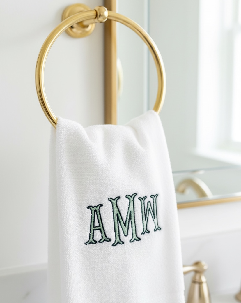 embroidered monogram hand towel personalized bathroom towel with initials custom housewarming gift for new home bridal shower gift for bride to be engagement gift for couple newlywed couple bathroom decor personalized hostess gift embroidered initial hand towel custom wedding gift personalized home decor towel classic elegant bathroom accessory for couples embroidered initial hand towel personalized bathroom decor towel custom monogram gift for bride to be bridal shower gift bride to be gifts