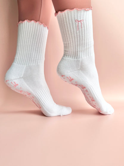 Pilates Socks Non-Slip Grip Bow Design