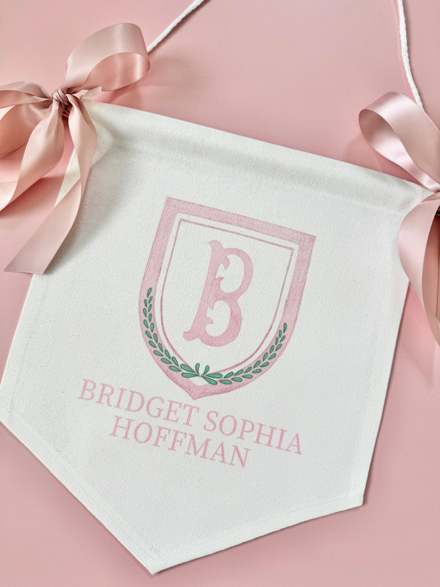 baby announcement banner girl baptism party decor for toddler first birthday pink banner canvas with name personalized bassinet sign monogram crest flag elegant nursery wall hanging custom baby shower decoration keepsake for newborn photo backdrop baptism reception decor toddler birthday banner personalized girl birthday banner baptism day celebration pink and white christening decoration custom monogrammed flag unique baby gift idea personalized banner for girls first birthday party decor pink