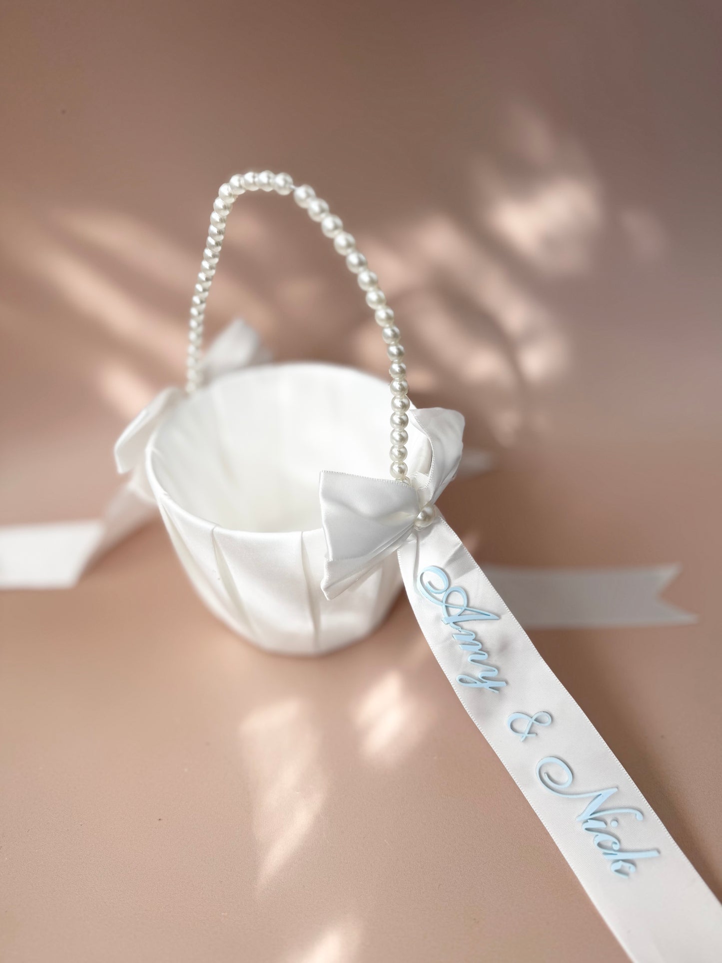 Custom flower girl basket white satin pearl flower girl basket personalized wedding basket toddler flower petal basket elegant wedding ceremony decor flower girl petal holder keepsake wedding accessory personalized flower girl gift white satin wedding flower basket with pearls handcrafted flower girl basket for toddler wedding ceremony flower petals basket personalized wedding keepsake basket flower girl decor for ceremony aisle elegant flower display basket wedding accessory for little girls