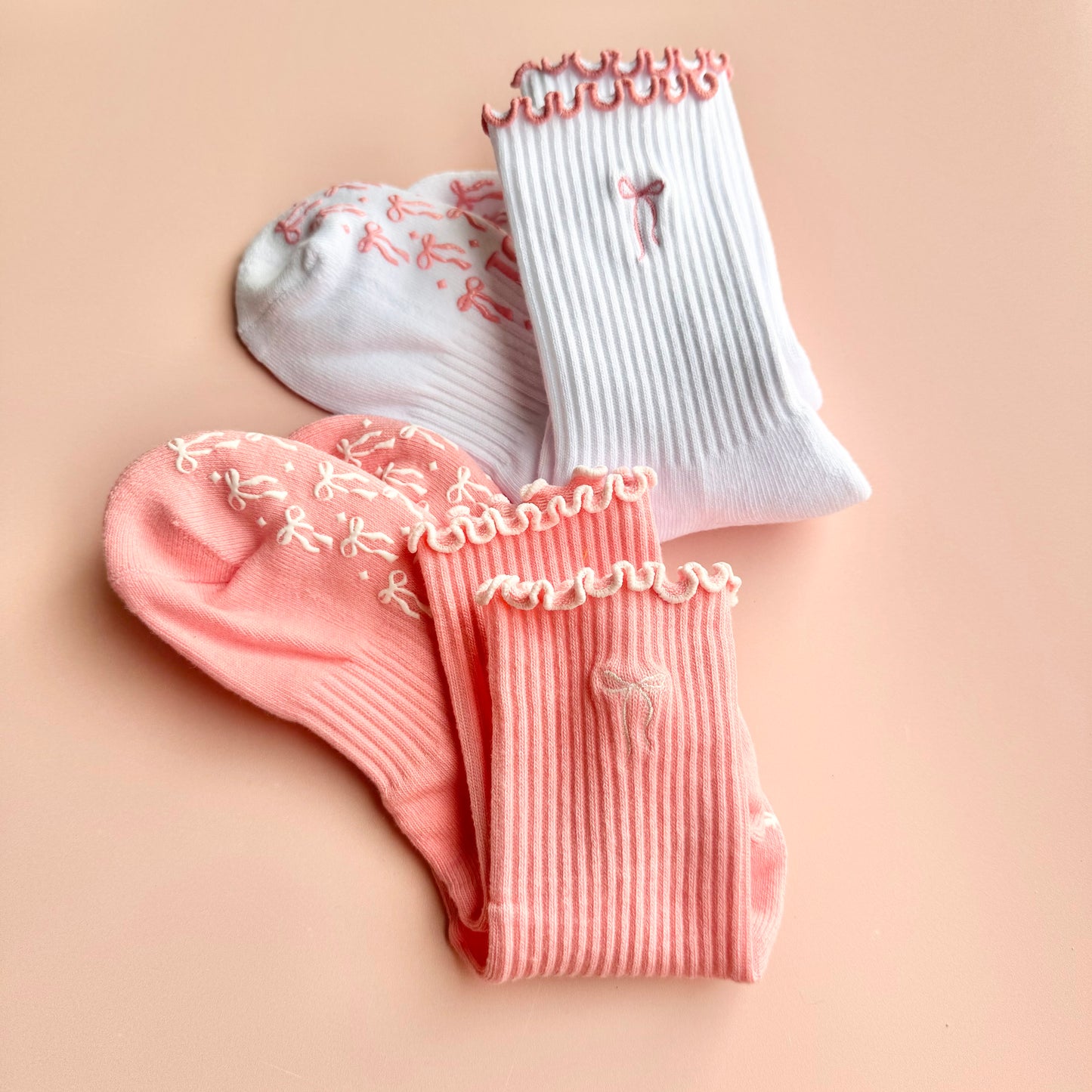 Pilates Socks Non-Slip Grip Bow Design