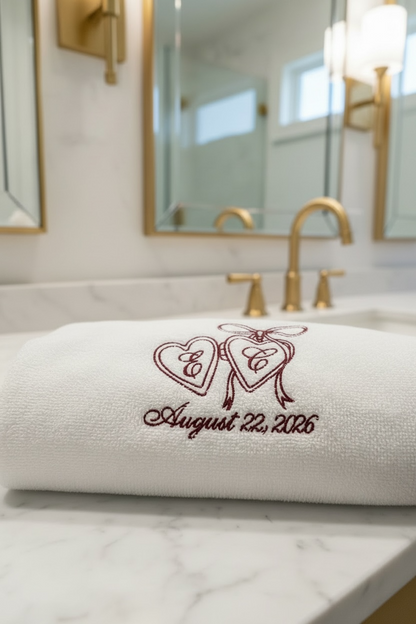 Embroidered Bath Towel Heart Locket 100% Cotton