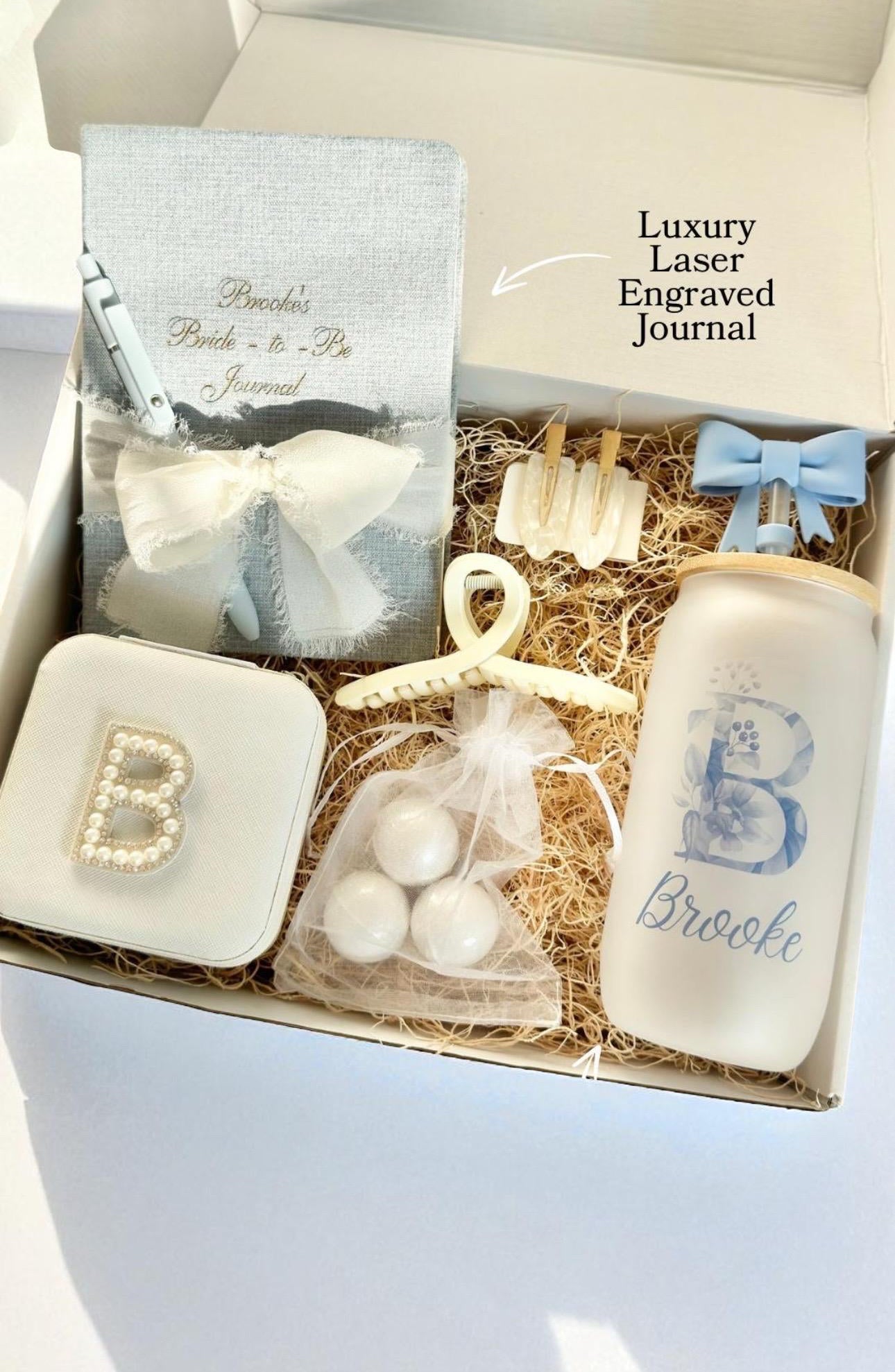 Personalized Bride to Be Something Blue Bride Gift Basket for Bride on Wedding Day