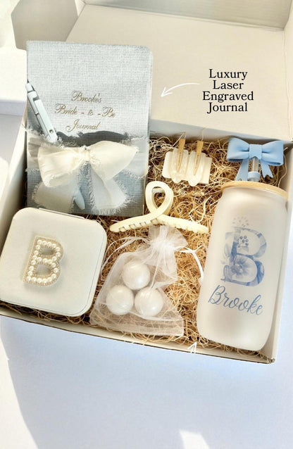 Personalized Bride to Be Something Blue Bride Gift Basket for Bride on Wedding Day