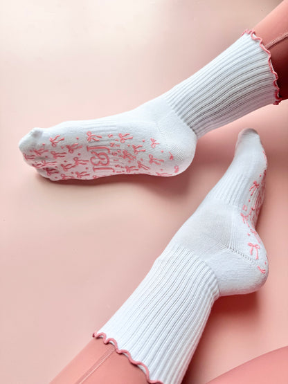 Pilates Socks Non-Slip Grip Bow Design