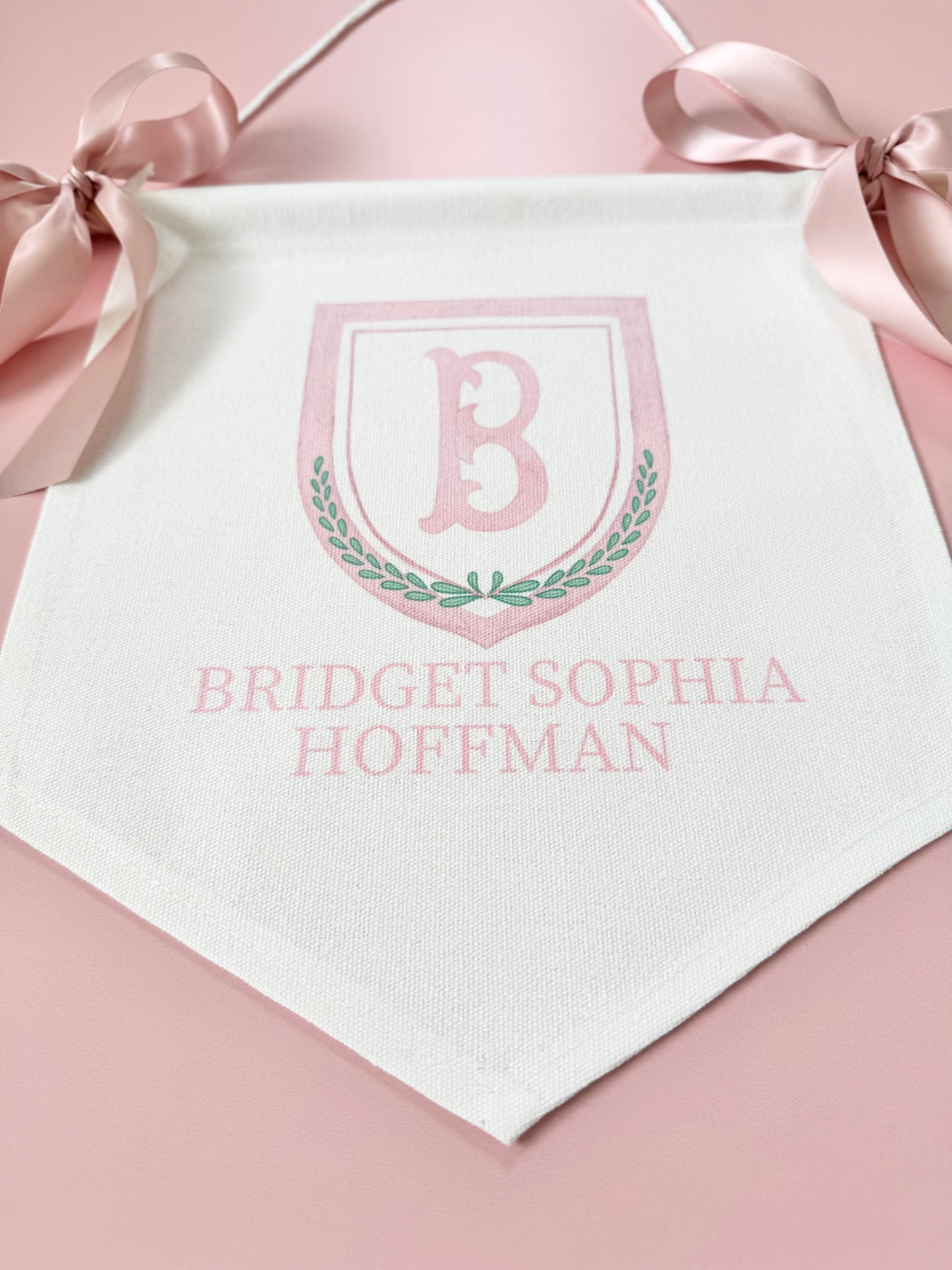 baby announcement banner girl baptism party decor for toddler first birthday pink banner canvas with name personalized bassinet sign monogram crest flag elegant nursery wall hanging custom baby shower decoration keepsake for newborn photo backdrop baptism reception decor toddler birthday banner personalized girl birthday banner baptism day celebration pink and white christening decoration custom monogrammed flag unique baby gift idea personalized banner for girls first birthday party decor pink