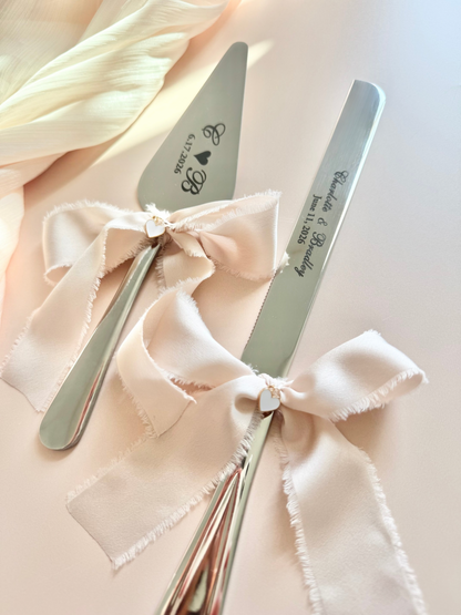 Wedding Cake Cutting Set for Bride Gift for Bridal Shower Keepsake Gift for Luxury Wedding Present to Engaged Couple Gifts with Last Name two-piece wedding cake cutter gold engraved wedding cake knife set engraved custom wedding cake cutting set silver knife set for wedding cake personalized keepsake wedding gift idea for new couple engaged gift for bride to be bridal shower gift idea something blue cornflower blue shade wedding gift for new bride wedding keepsake cutting utensil for cake photo