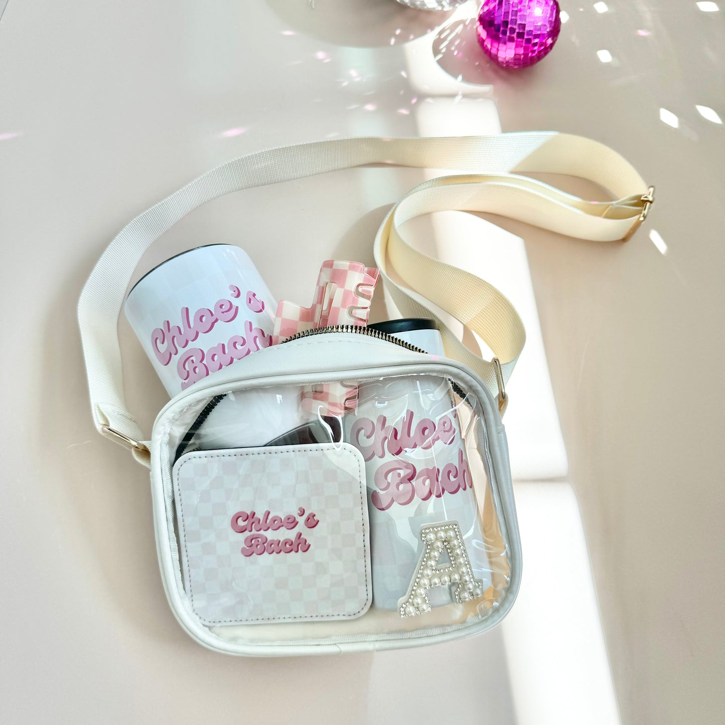 Personalized White Crossbody Bridal Party Gift Bags