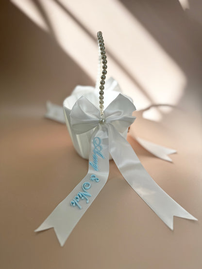 Custom flower girl basket white satin pearl flower girl basket personalized wedding basket toddler flower petal basket elegant wedding ceremony decor flower girl petal holder keepsake wedding accessory personalized flower girl gift white satin wedding flower basket with pearls handcrafted flower girl basket for toddler wedding ceremony flower petals basket personalized wedding keepsake basket flower girl decor for ceremony aisle elegant flower display basket wedding accessory for little girls