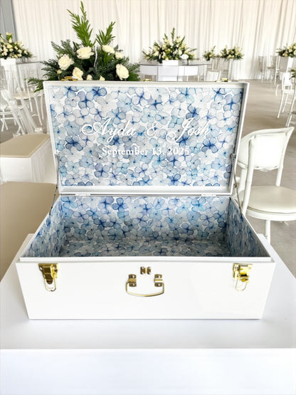 Bride keepsake trunk personalized with last name for bride to be wedding day gift something blue gift for daughter heirloom wedding memory box custom bridal gift box for wedding keepsakes unique wedding gift for bride from mom large keepsake box for wedding day mementos elegant personalized bride gift box with lid something blue bridal shower gift idea bride memory box with name custom heirloom trunk for wedding day storage beautiful keepsake box for bride to preserve wedding treasures for bride