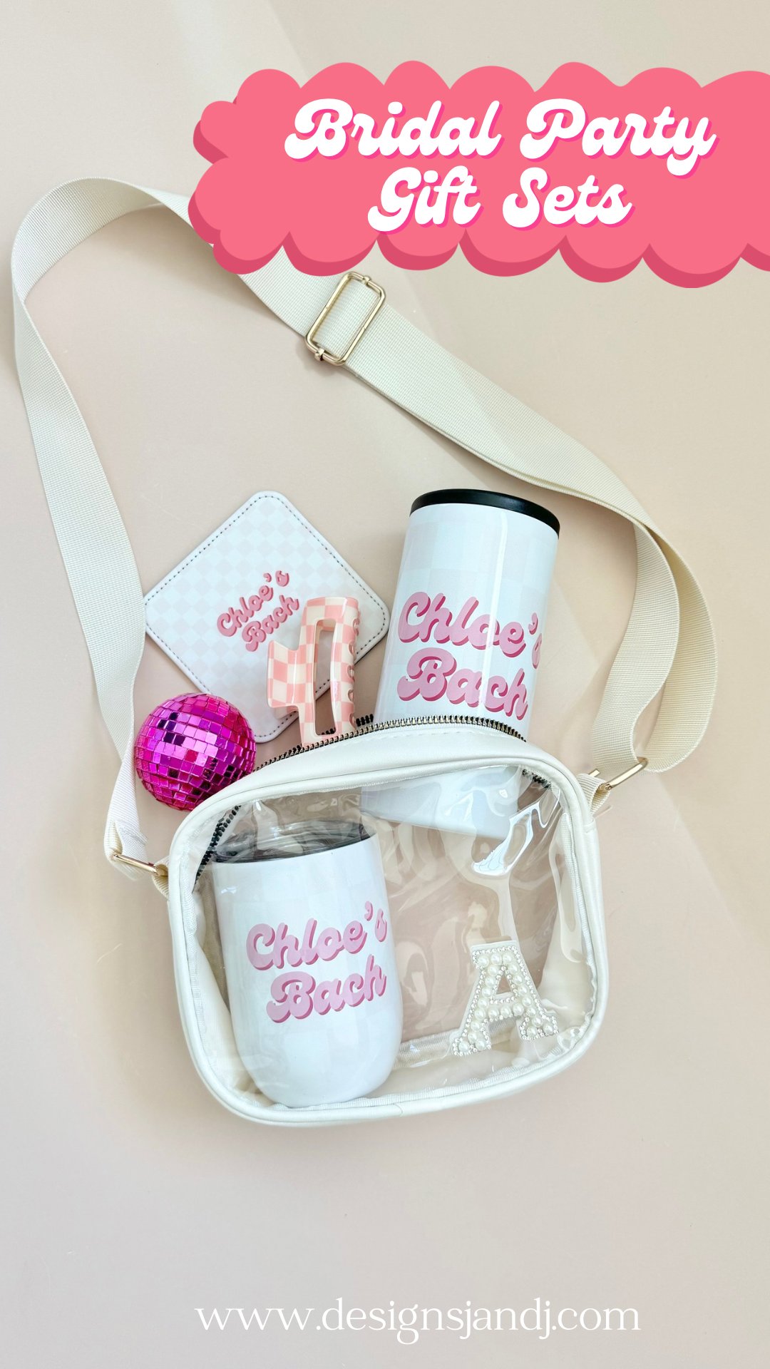 Personalized White Crossbody Bridal Party Gift Bags