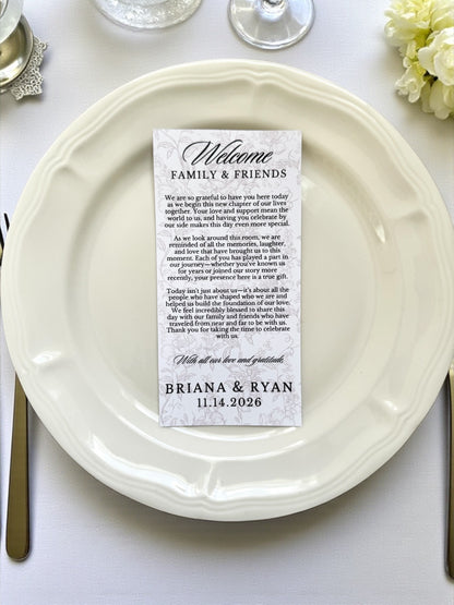 custom wedding table guest thank you card printed bridal shower plate card wedding reception welcome note to guest baby shower table decor personalized event stationery elegant table setting thank you note wedding guest unique wedding detail thoughtful guest appreciation card custom printed wedding decor table favor card personalized thank you message guests bridal shower baby shower reception custom name card wedding elegant printed thank you table note modern minimal design wedding stationery