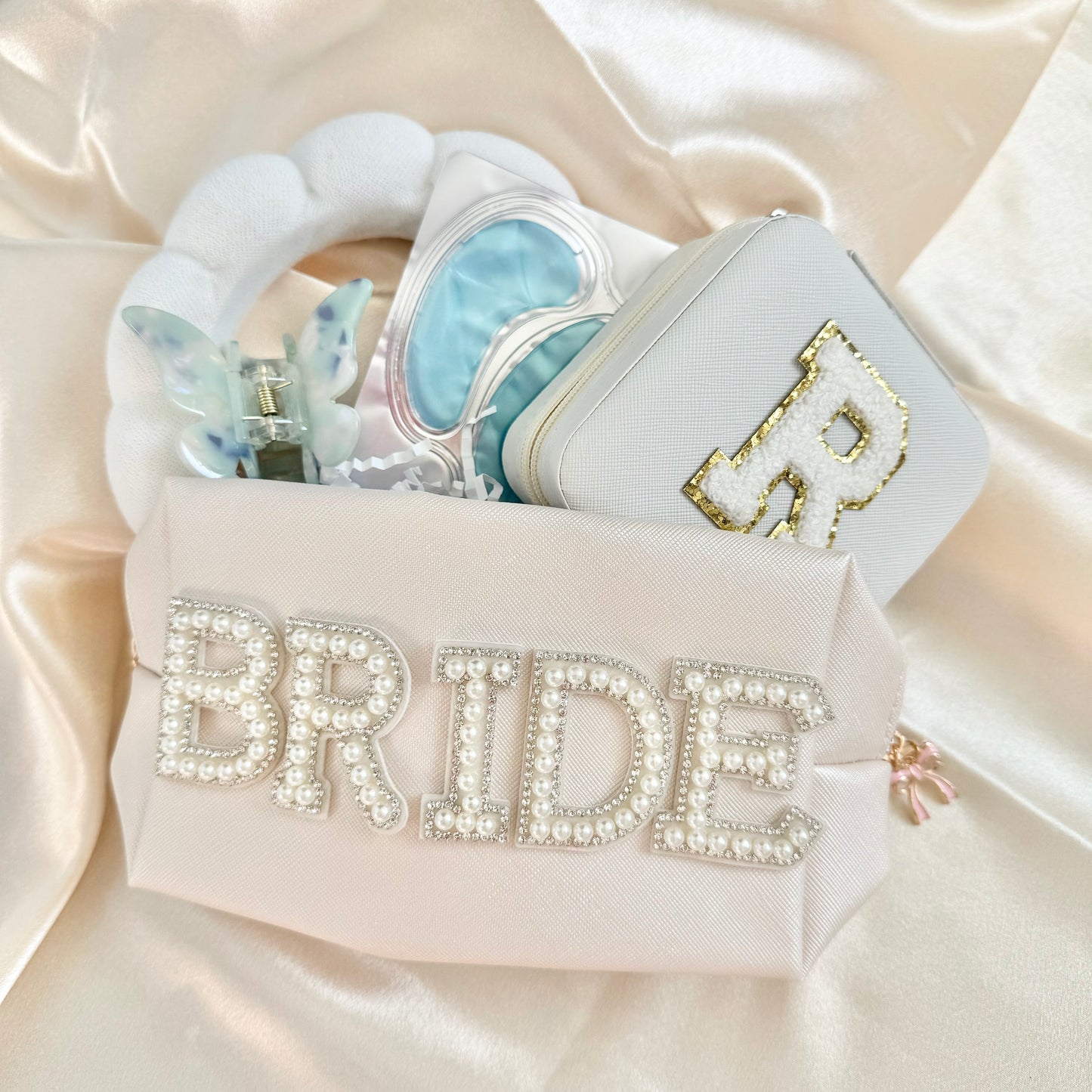 bride day of kit bag, bride to be cosmetic bag set, bride to be gifts box, engagement party gift for bride, best friend bride bag, honeymoon bride bag, newly engaged couple gift, bridal shower gift idea something blue bride gift blue bride gift for blue bridal shower gift idea bridal blue day of wedding gift from bridal party to bride gift for wedding day from bridesmaids