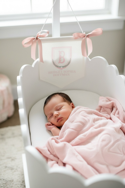 baby announcement banner girl baptism party decor for toddler first birthday pink banner canvas with name personalized bassinet sign monogram crest flag elegant nursery wall hanging custom baby shower decoration keepsake for newborn photo backdrop baptism reception decor toddler birthday banner personalized girl birthday banner baptism day celebration pink and white christening decoration custom monogrammed flag unique baby gift idea personalized banner for girls first birthday party decor pink