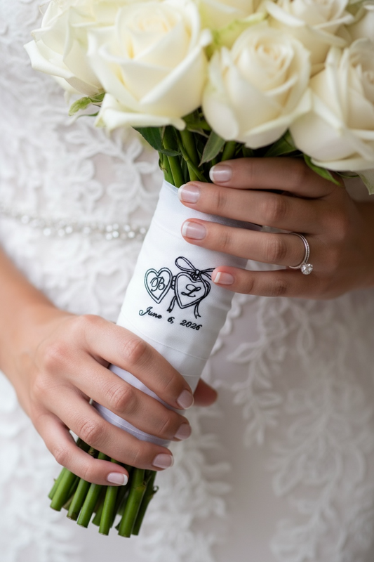 personalized wedding bouquet wrap embroidered initials bride keepsake gift custom bridal bouquet handle wrap wedding date embroidery something blue bouquet ribbon personalized bride gift heirloom embroidered bouquet wrap monogram bride accessory unique bridal shower gift personalized bouquet wrap keepsake custom wedding bouquet ribbon elegant embroidered bridal bouquet accessory sentimental bride gift wedding day bouquet wrap monogrammed bouquet ribbon custom bride keepsake gift embroidered wrap
