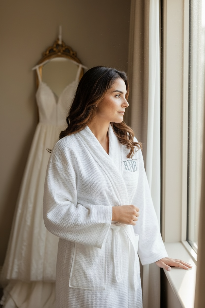 embroidered monogram waffle knit bridal robe personalized bride getting ready outfit custom initial bridesmaid robe wedding morning makeup cover up lightweight spa robe bachelorette party matching robes bridal party gift for her girl weekend spa robe custom wedding day loungewear monogrammed bridesmaid proposal gift white bridal shower gift personalized wedding keepsake robe custom embroidered initial robe custom initial for bride bridesmaid bachelorette party girl weekend matching robes gifts