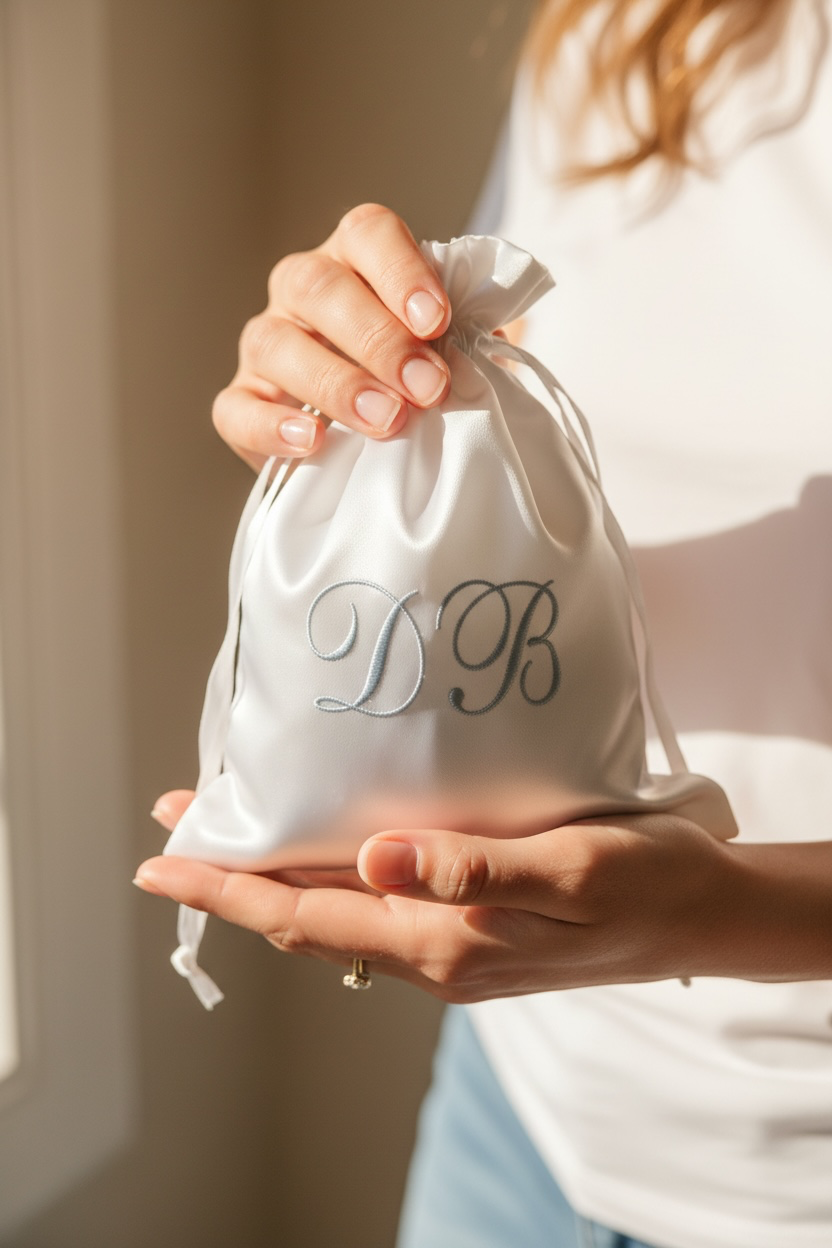 personalized bride satin dust bag personalized wedding day bag embroidered bridal jewelry pouch bridesmaid getting ready bag personalized bridesmaid gift bag satin bridal party gift custom initial wedding bag bride honeymoon travel bag personalized honeymoon jewelry pouch small satin storage bag wedding jewelry travel pouch bridal shower gift for bride bridesmaid wedding day gift bulk bridesmaid gift bags custom bridal party bags bride to be travel accessory embroidered satin gift pouch